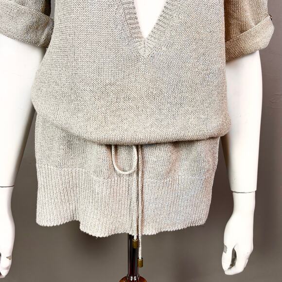 Massimo Dutti sweater Large lightweight linen belted v-neck blouson minimalist - Picture 8 of 14